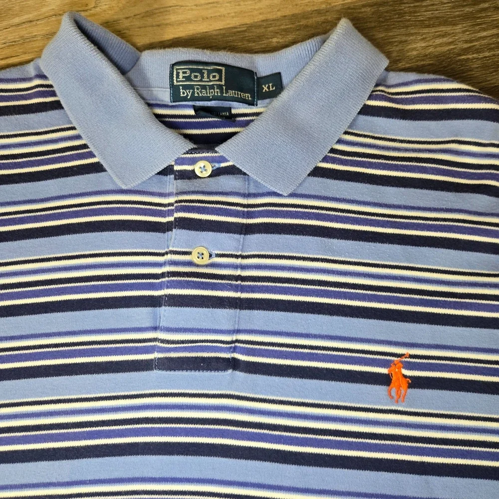 Vintage 90s Polo Ralph Lauren Shirt Mens XL Blue Striped Preppy Old Money Y2K